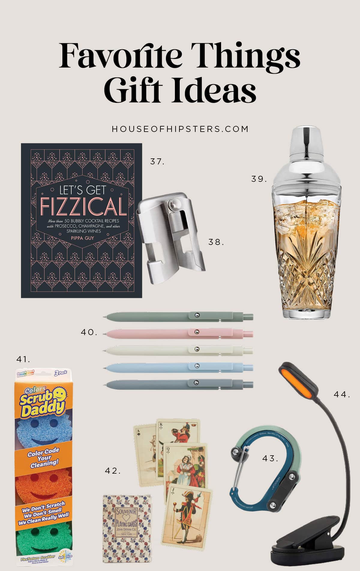 45 Favorite Things Gift Ideas from a cocktail recipe book to a bougie cocktail shaker. 