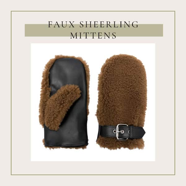 Brown Faux Shearling Mittens With Buckle - Keep her cozy and warm with this unique mittens