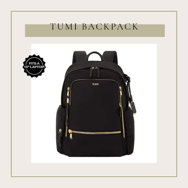 Best Laptop Backpack Gift For Woman - This TUMI backpack is the perfect commuter bag because it holds a larger laptop and has multi functional pockets. 