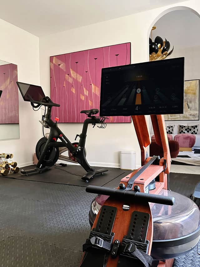 Home Gym - Compact Ideas and Equipment - mini home gym ideas for a small space to get a great workout - the two home gym machines I use are the Peloton bike and Ergatta Rower
