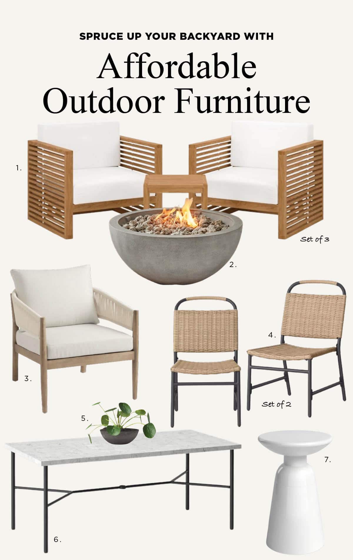 Affordable outdoor furniture comfy rocking chairs, modern fire pits, and a patio dining set