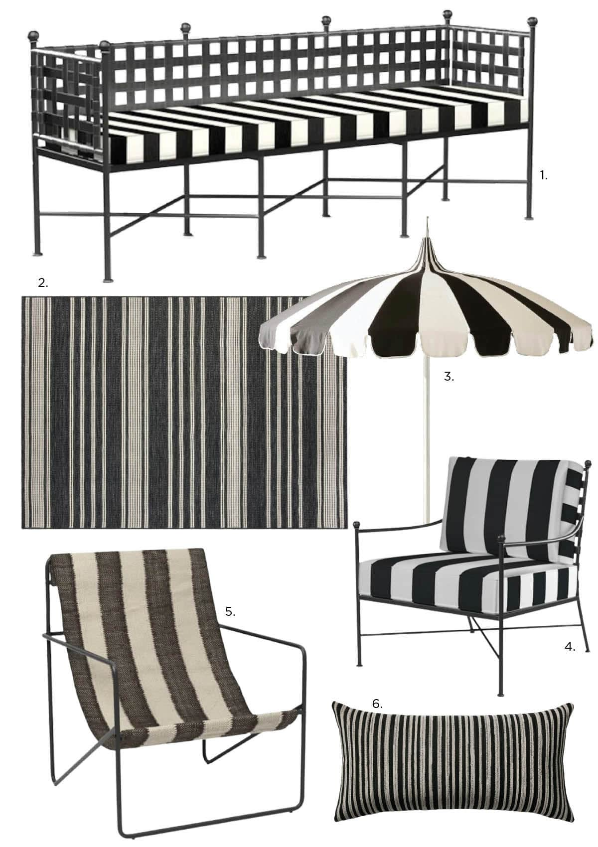 Black and white striped outdoor decor