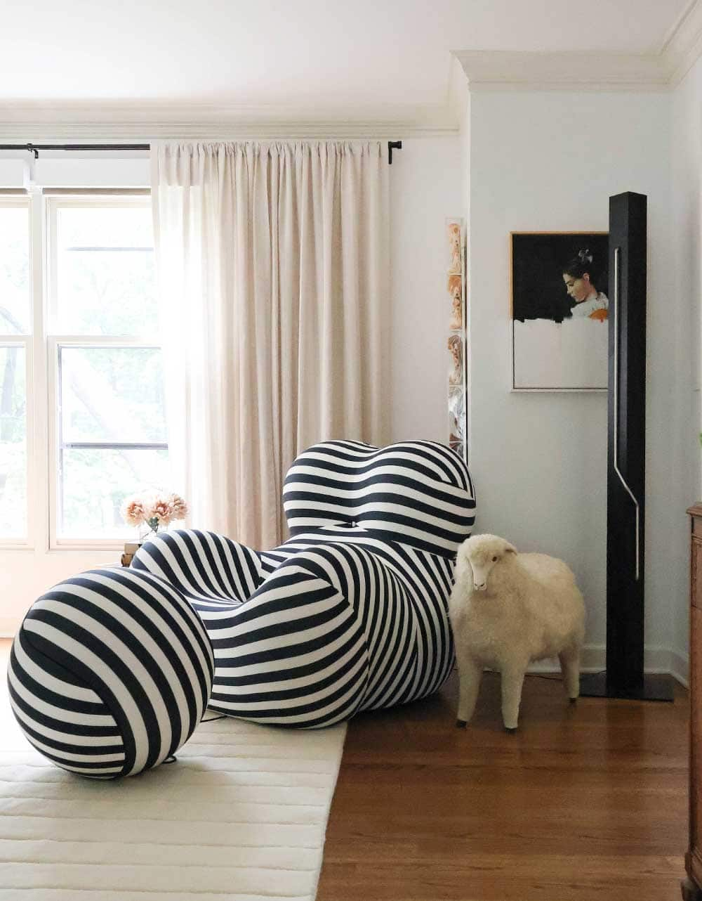 Funky black and white striped chair from Wayfair 