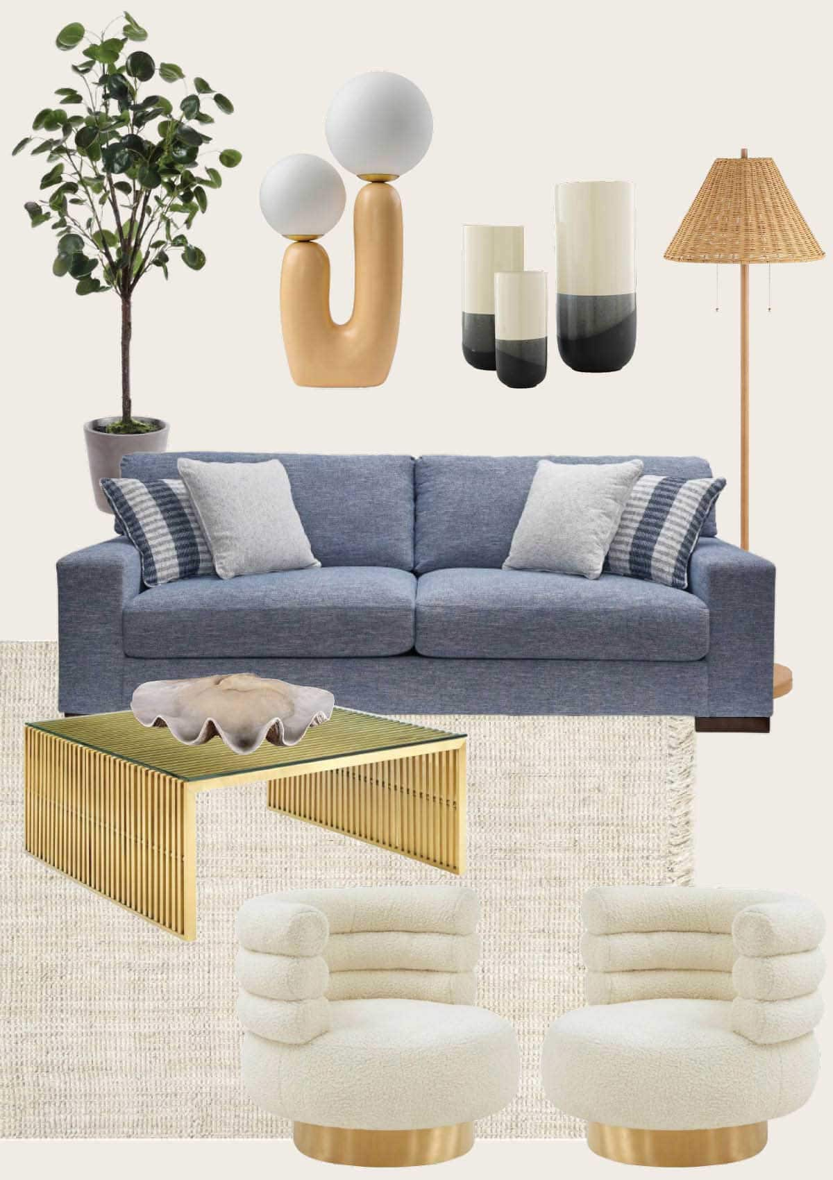 Affordable eclectic modern living room designs with glam gold coffee table