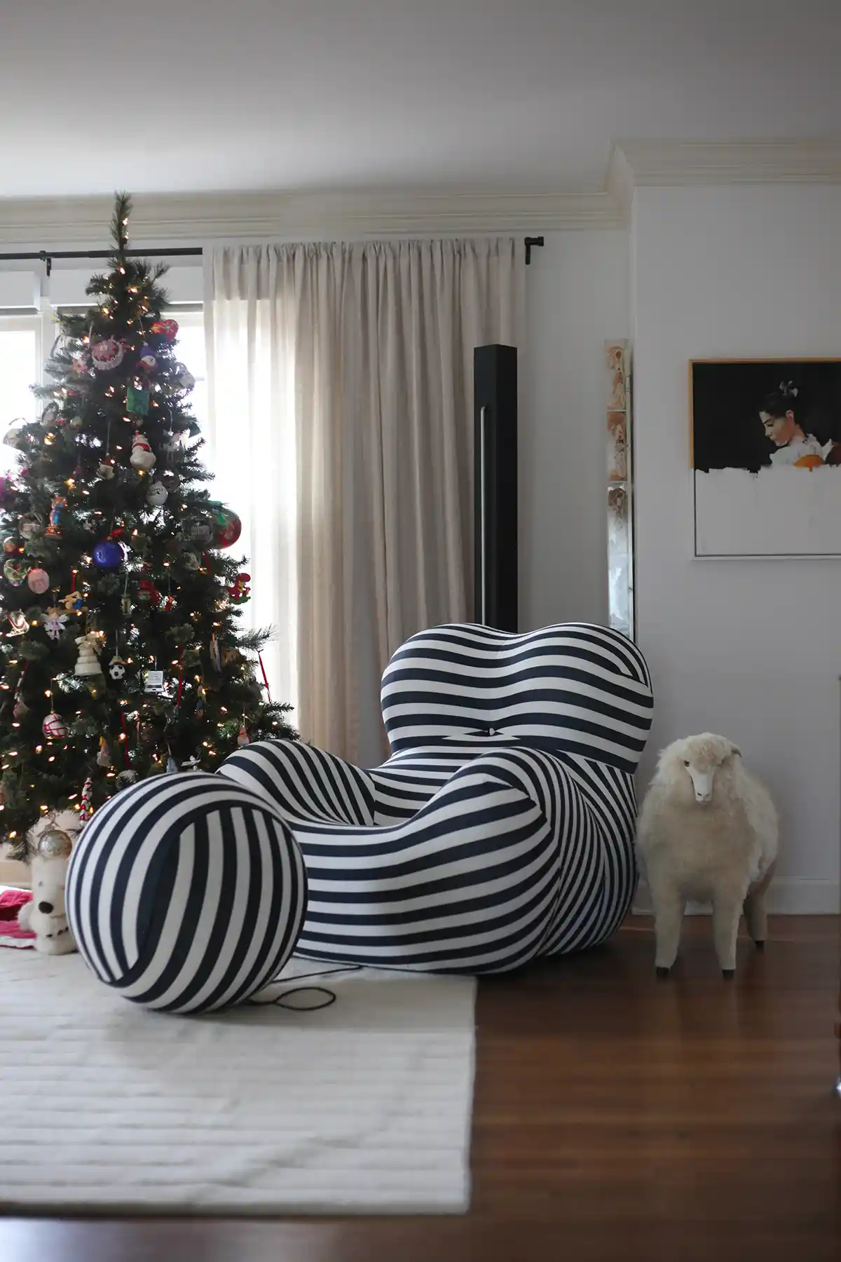 Statement furniture black and white striped chair