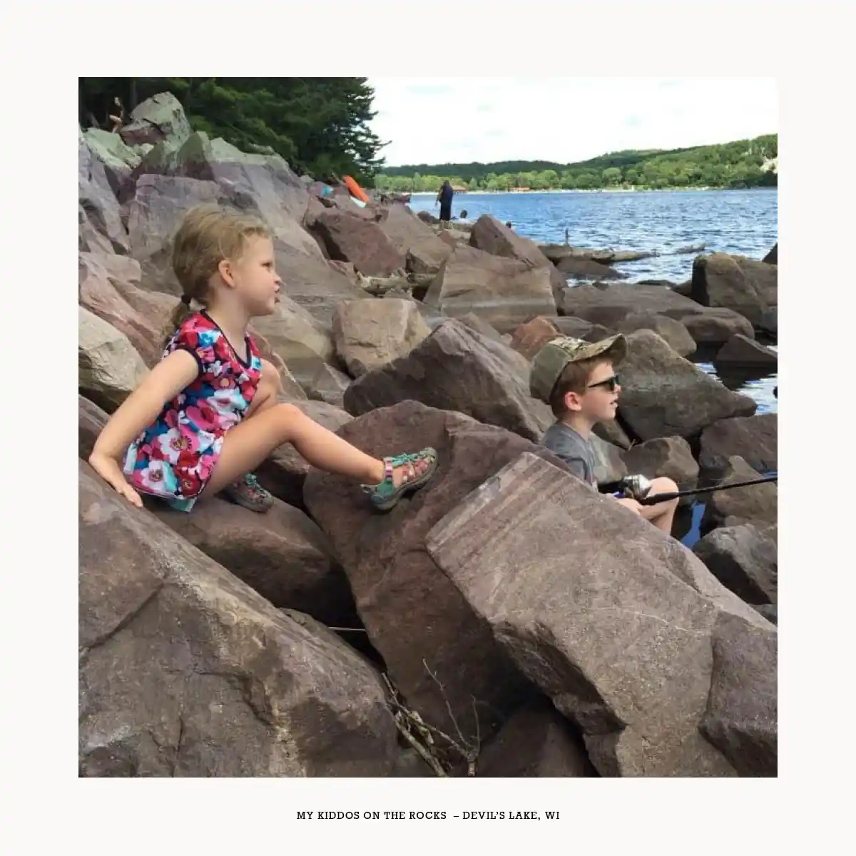 Fishing off the rocks at Devil's Lake State Park in Baraboo, WI
