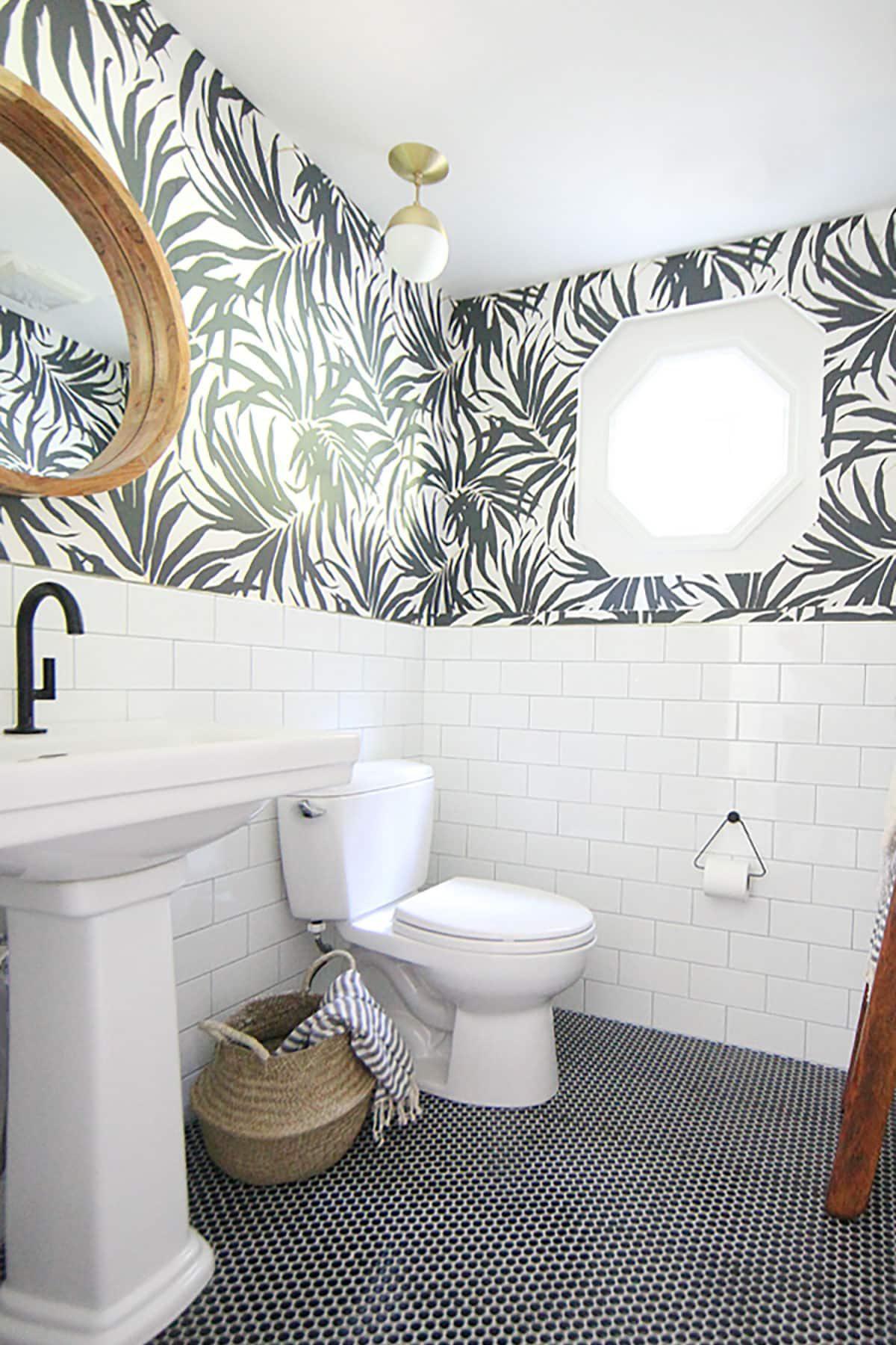 Black and White Modern Bathroom with wallpaper